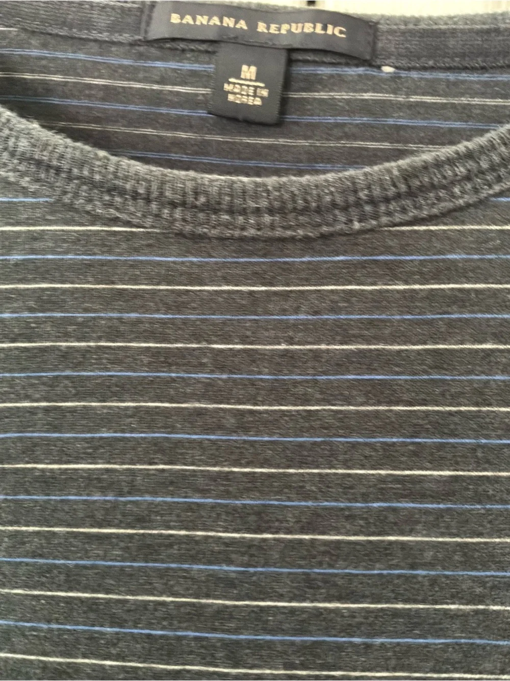 Banana Republic Men’s Crewneck Drk Blue/Grey Striped Long Sleeve T-shirt Medium